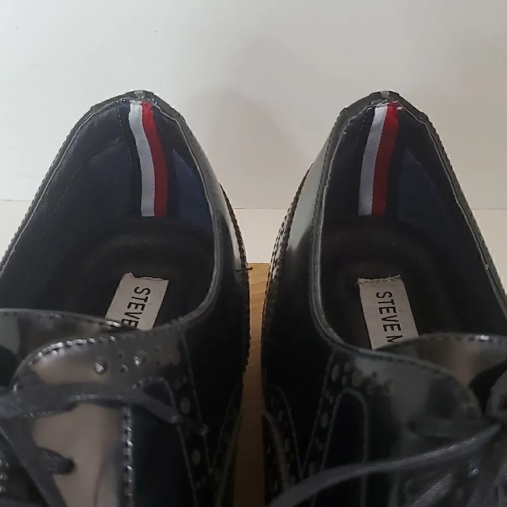 Steve Madden Men's Cingular Wingtip Oxfords Black Patent Leather Shoe Size 13